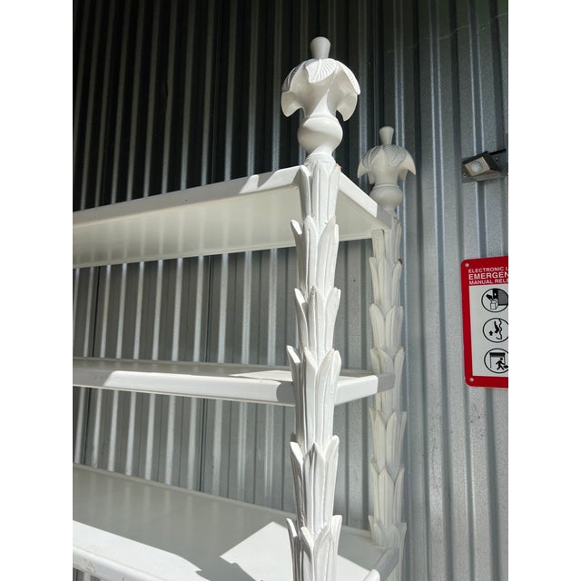 1950s Palm Tree Columned Shelving Wooden Display Carved White Etagere Bookcase For Sale - Image 10 of 10