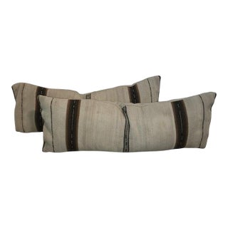 Pair of Striped 19Thc Linen Bolster Pillows For Sale