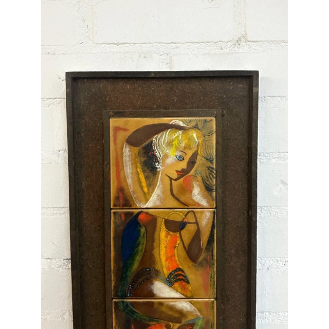 W12.5 D2 H25 Vintage tile art circa 1960 ready to hang. Item origin is unknown and art is not signed.