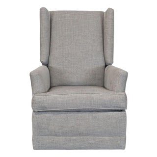 Pottery Barn Wingback Recliner Swivel Glider Lounge Chair in Gray For Sale