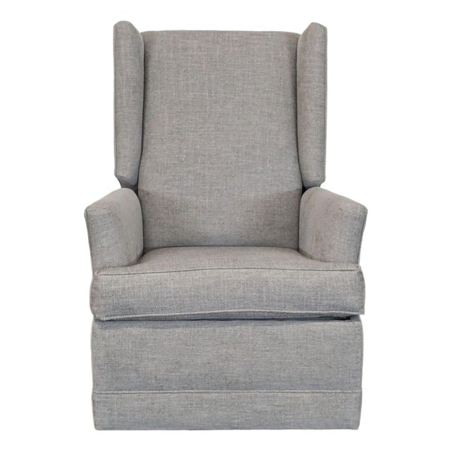 Pottery Barn Wingback Recliner Swivel Glider Lounge Chair in Gray For Sale