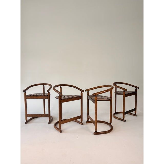 1980s Postmodern Allmilmö Bentwood & Slatted Wood Counter Stools - Set of 4 For Sale - Image 9 of 11