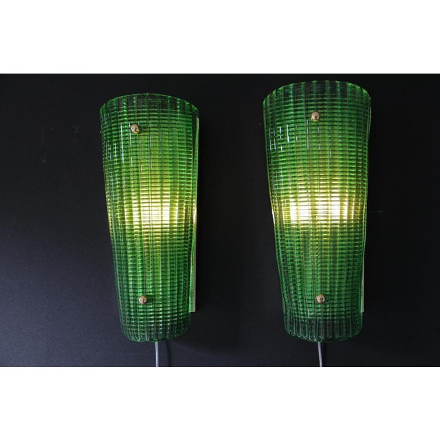 Glass Emerald Green Murano Glass Wall Sconces in the style of Mazzega, Italy, ,2000s, Set of 2 For Sale - Image 7 of 14
