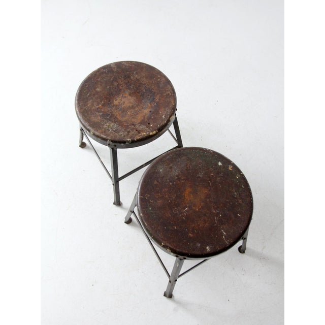 Cabin Vintage Industrial Stools Pair For Sale - Image 3 of 12