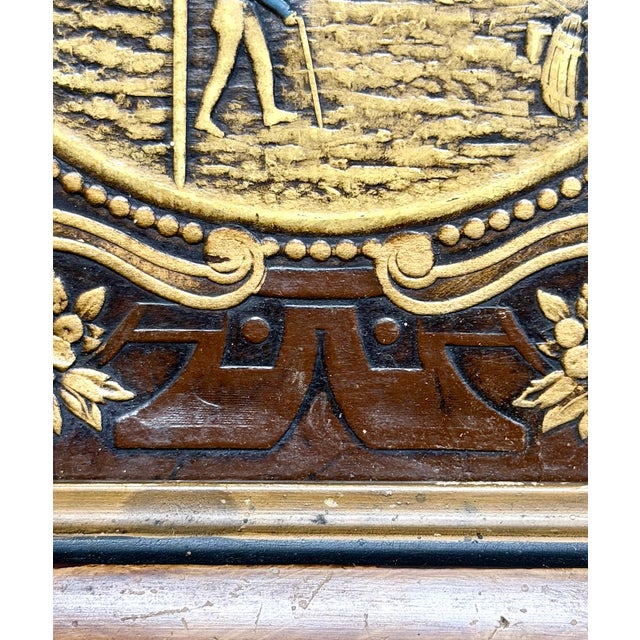 Antique Framed Embossed Colonial Philadelphia Village Scene Leather Panel For Sale - Image 12 of 14