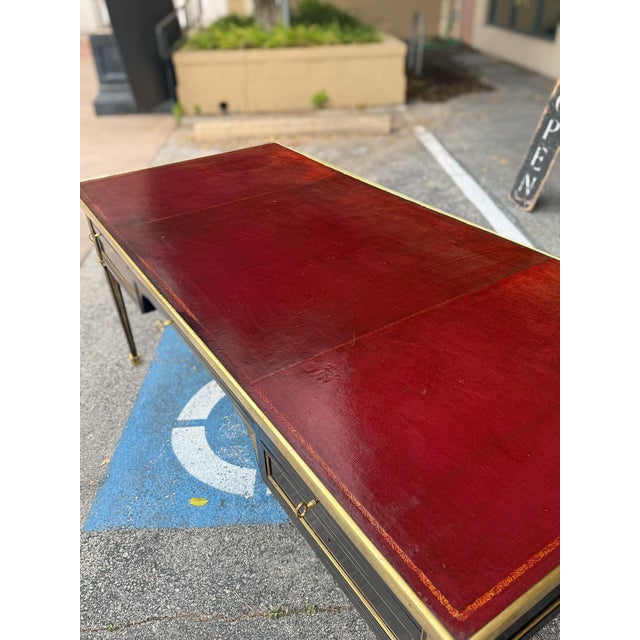French Ebonized Louis XVI Bureau Plat or Writing Desk With Embossed Leather Top For Sale - Image 13 of 16