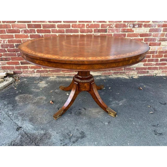 Wood Late 20th Century Vintage George III Style Brass Marquetry Burlwood Breakfast Table For Sale - Image 7 of 10