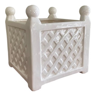 Vintage Ceramic Jardiniere With Lattice and Finial Detail For Sale