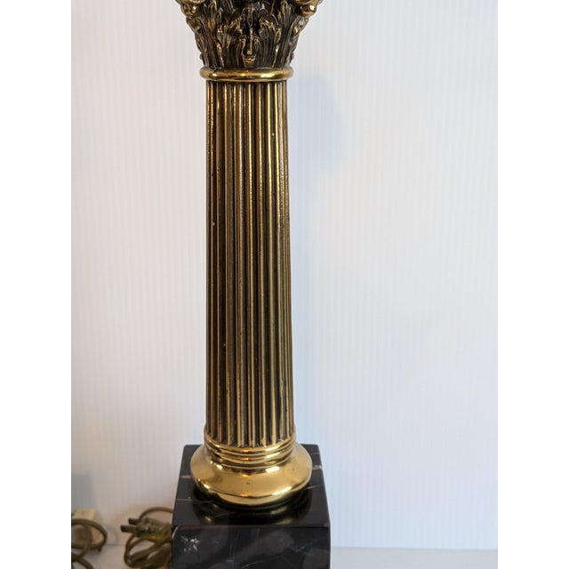 Vintage Mid Century Portora Black Marble and Brass Table Lamps, a Pair For Sale In Santa Fe - Image 6 of 7