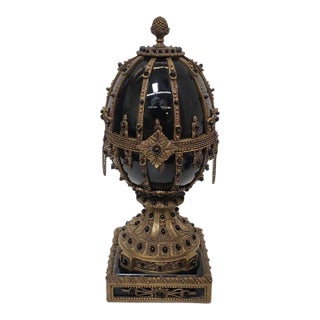 Grand Scale 13.5" Empire Style Indigo Porcelain & Bronze Egg – Maitland-Smith / Chelsea House Style – Model 5655 For Sale