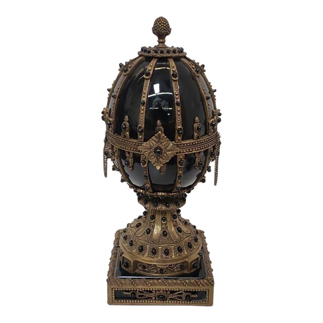 Grand Scale 13.5" Empire Style Indigo Porcelain & Bronze Egg – Maitland-Smith / Chelsea House Style – Model 5655 For Sale