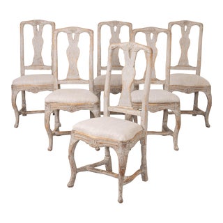 18th Century Swedish Rococo Period Painted Dining Chairs With Slip Seats - Set of 6 For Sale