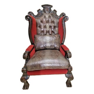 Emperor Wingback Armchair Custom Hand-Crafted With Embossed Genuine Leather For Sale