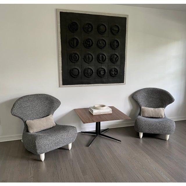 Ligne Roset Vintage Annie Hiéronimus for Ligne Roset "Femina Body" Chairs and Ottomans in Charcoal Boucle With Shearling Pillows - 2 Sets For Sale - Image 4 of 12