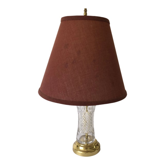 Crystal Cut Glass & Brass Base Table Lamp For Sale