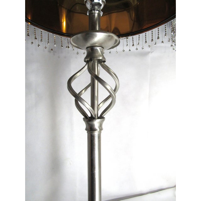 Silver Vintage Brushed Niclel Buffet Table Lamps +Blue Toile Shades - a Pair For Sale - Image 8 of 9
