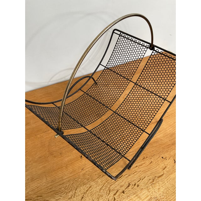 Black Mid 20th Century Modern Perforated Black Iron Magazine Rack For Sale - Image 8 of 12