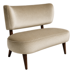 Brazilian Modern Loveseat in Imbuia Wood and Sage Mohair, Cimo, Brazil, 1950s