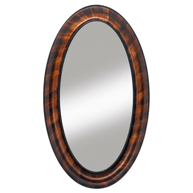 American Antique Oval Wood Wall Mirror For Sale - Image 3 of 11
