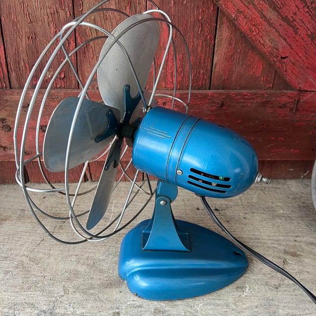 Vintage Coronado Electric Fan 12" Aluminum Blades Blue Metal Base 15" Tall For Sale - Image 13 of 13