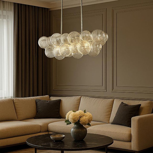 Aloadecor Glam 5-Light 43'' Modern Dining Room Chandelier With Hand-Blown Textured Clear Glass Globes and Chrome Finish For Sale In Houston - Image 6 of 9