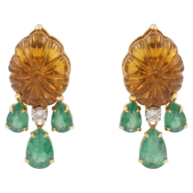 Modern Natural Multi Sapphire, Emerald, & White Topaz Earring in 14k Gold For Sale - Image 3 of 8
