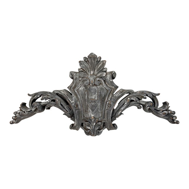 Hand Carved Gray Wood Architectural Wall Plaque For Sale