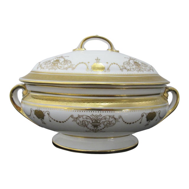 Early 20th Century Minton Burley Gold Encrusted Garland Lamp Scroll Small Sauce Serving Tureen For Sale