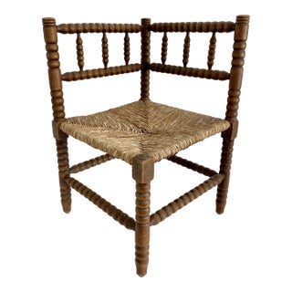 Oak Dutch Bobbin Corner Chair W/Rush Seat For Sale