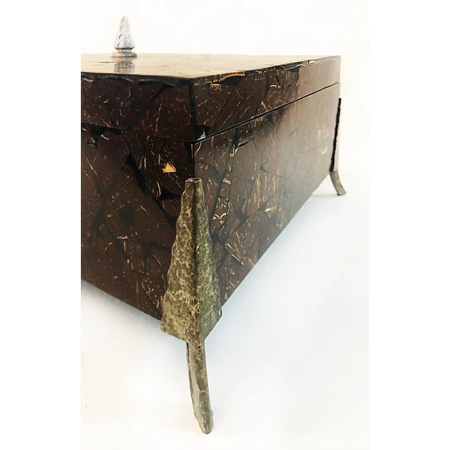 Brown Oggetti Tessellated Coconut Shell Lidded Box With Bronze Mounts, 1990s For Sale - Image 8 of 10