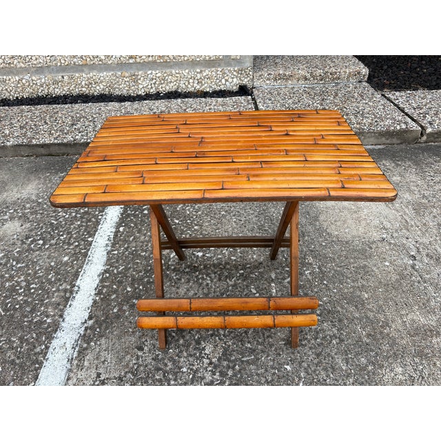 1950s 1950s Mid-Century Split Bamboo Folding Table For Sale - Image 5 of 12