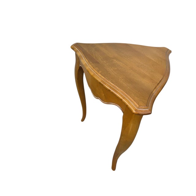 French Country Vintage Ethan Allen French Country End Side Triangle Corner Table Distressed Finish 246 For Sale - Image 3 of 11