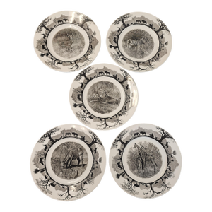 Mid 20th Century Wedgwood Etruria Kruger National Park Jungle Animal Dinner Plates - Set of 5