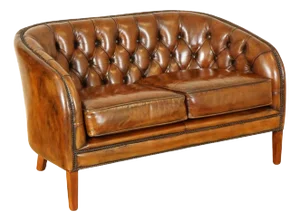 Whiskey Brown Hand-Dyed Leather 2-Seater Sofa, 1940s