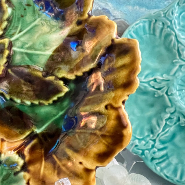 Early 20th Century Early 20th Century Majolica Josef Steidl Znaim Leaf Plate For Sale - Image 5 of 9