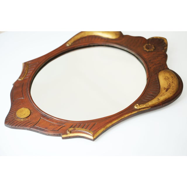 Mid-Century Giltwood Carved Wooden Frame and Oval Mirror, Europe, 1900 For Sale - Image 5 of 8