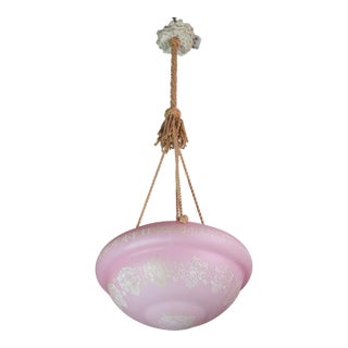 Italian Midcentury Pink Art Decò Vintage Glass Chandelier With Decorations, 1950 For Sale
