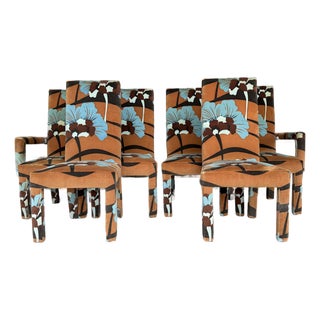 Set of 6 Upholstered Boho Chic Dining Chairs in Jack Lenor Larsen Fabric For Sale