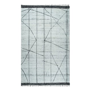 5' 7"x8' 7" Ivory Charcoal Moroccan Berber Style Hand-Knotted Wool Rug For Sale