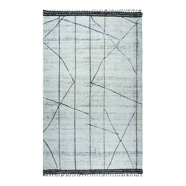 5' 7"x8' 7" Ivory Charcoal Moroccan Berber Style Hand-Knotted Wool Rug For Sale