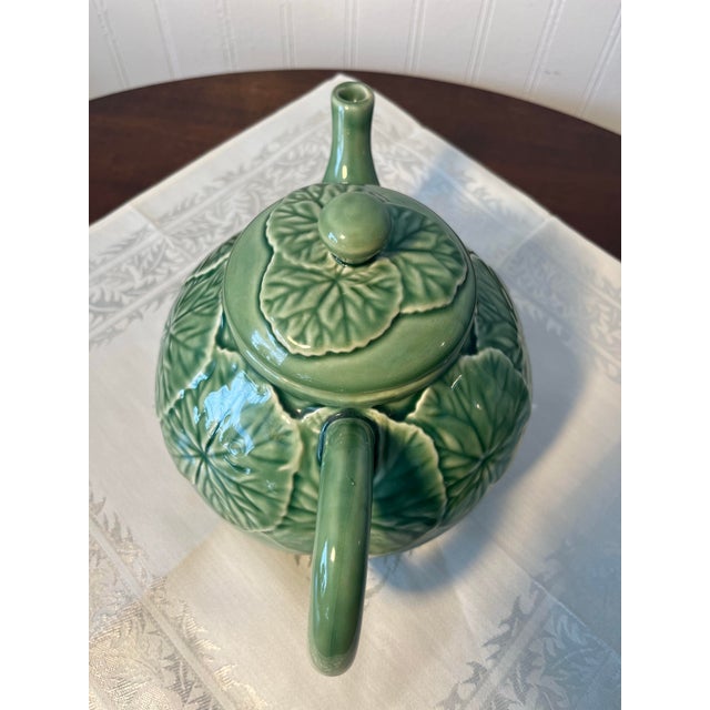 Bordallo Pinheiro Vintage Bordallo Pinheiro Majolica Greanium Green Teapot For Sale - Image 4 of 6