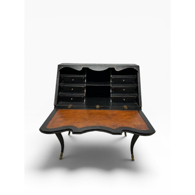 Late 20th Century French Louis XV Style Slant-Front Painted Ladies Desk For Sale - Image 4 of 14