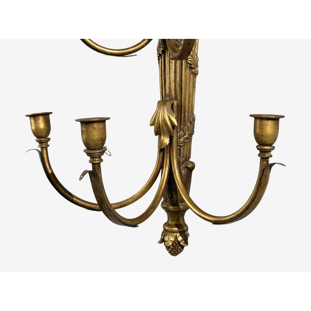 Gold Neoclassical Style, Candelabra Wall Sconces, Giltwood, Usa, 1940s For Sale - Image 8 of 12