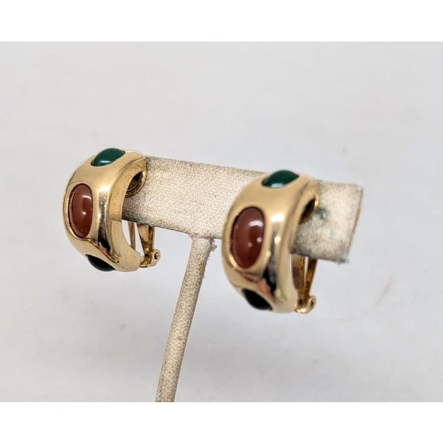 Hattie Carnegie Vintage 1960s Signed Hattie Carnegie Cabochon Half Hoop Clip Earrings-2 Pieces For Sale - Image 4 of 11