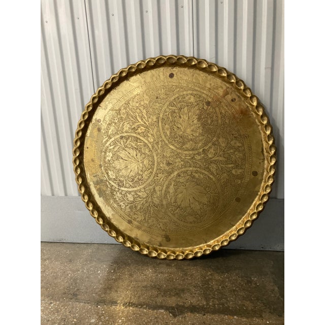 40” Round Moroccan Etched Brass Tray For Sale - Image 9 of 9