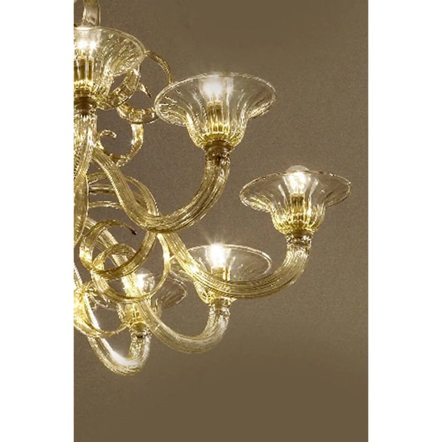 Mid-Century Modern Modern Champagne Venetian “Curls” Murano Glass Chandelier For Sale - Image 3 of 7