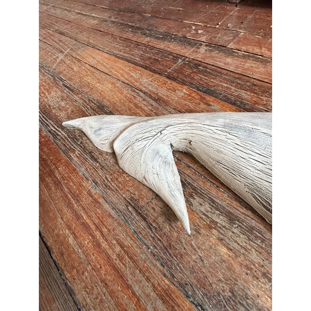 1980s Large Hand Carved & Painted Wall Sculpture of a Whale For Sale - Image 5 of 13