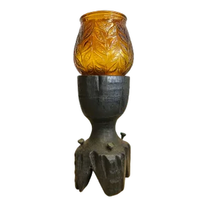 Vintage Wooden Candle Holder With Glass Chimney