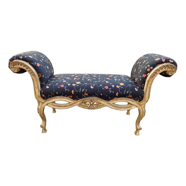 1990s Neoclassical Window Bench Scrolled Arm French Regency Design Source Louis XV For Sale