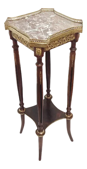 Wood, Brass and Marble Side Table, France, 1940s